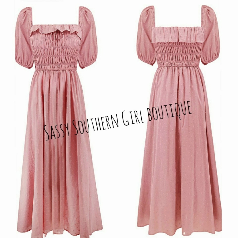 🆕⭐ Boho rose pink smocked swiss dot dress - Picture 5 of 11